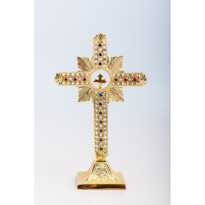 Modern standing cross, brass, gold plated - 25 cm - Best Catholic Shop