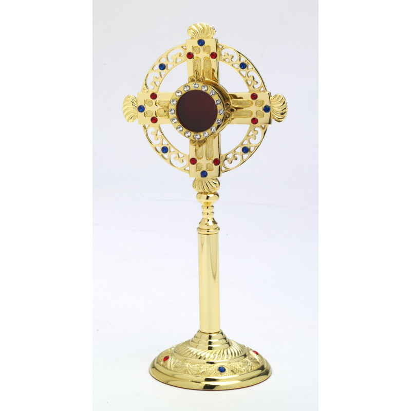 Reliquary with precious stones, gold plated - 26 cm - Best Catholic Shop