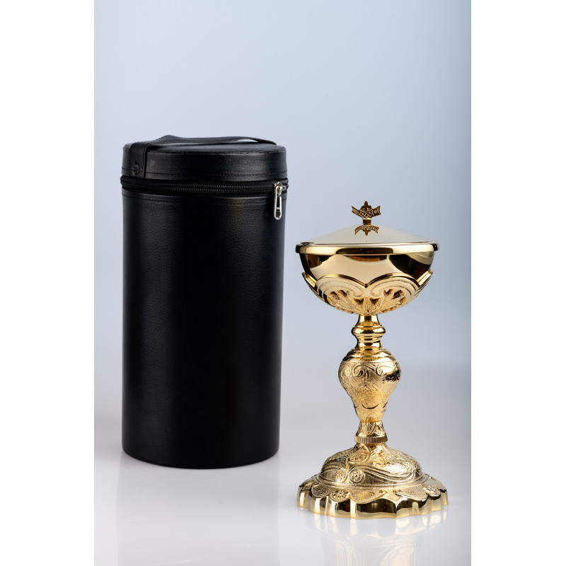 Ciborium + case, brass, gold plated - 27 cm (62) - Best Catholic Shop