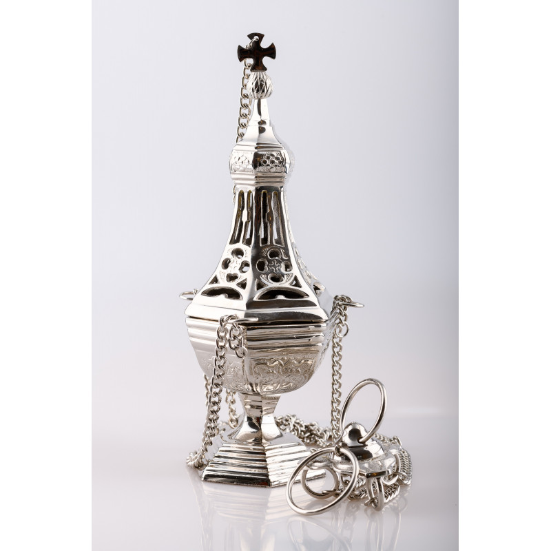 Thurible brass, nickel-plated, cast - 31 cm - Best Catholic Shop