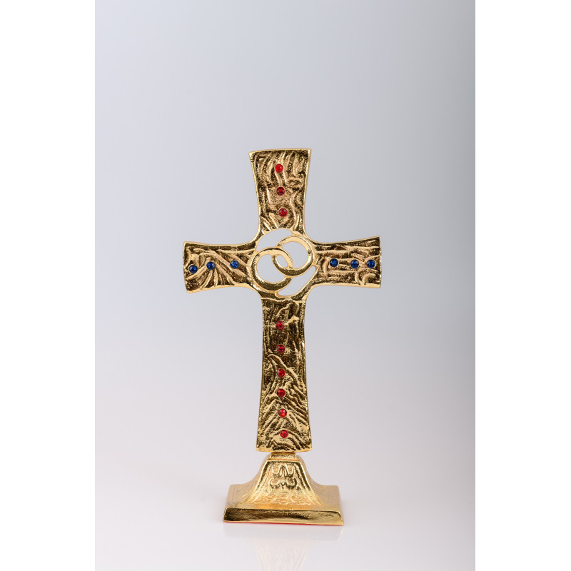 Standing wedding cross, brass, gilded - 25 cm - Best Catholic Shop