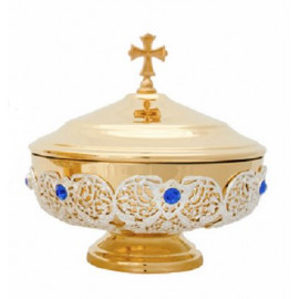 Decorated, brass, gold plated paten - 14 cm
