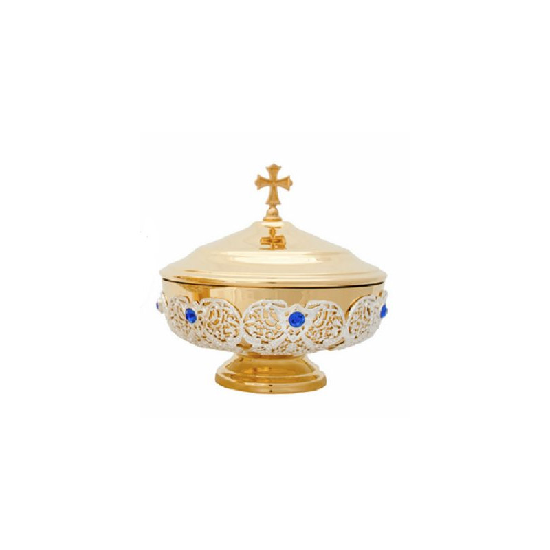 Decorated, brass, gold plated paten - 14 cm - Best Catholic Shop