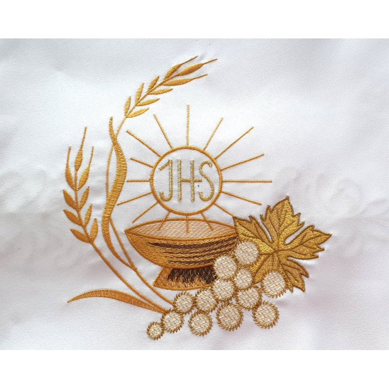 Altar Tablecloth IHS, grapes, ears of grain - golden embroidery (24) - Best Catholic Shop