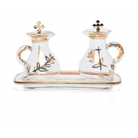 Glass cruets + tray (4)