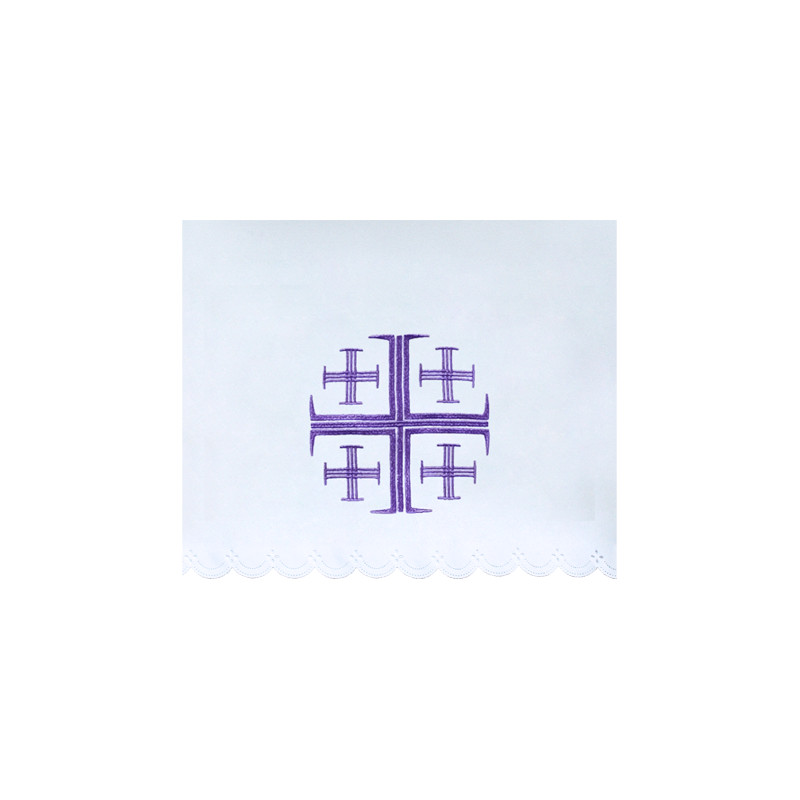 Altar Tablecloth Jerusalem cross (4) - violet embroidery - Best Catholic Shop