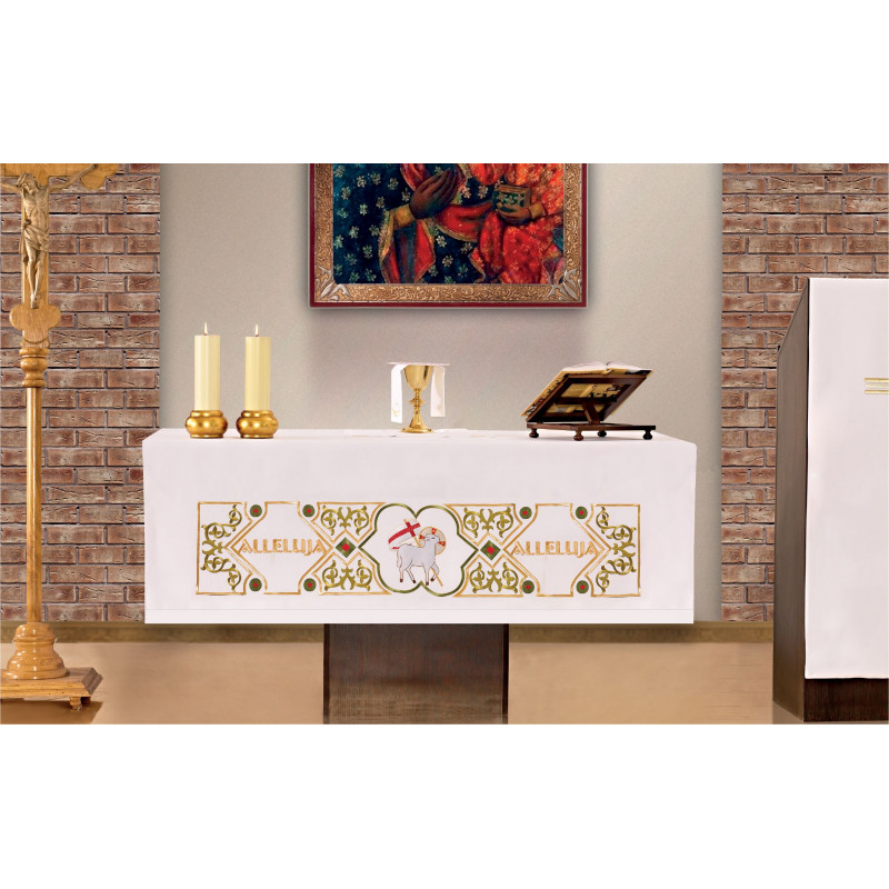 Altar tablecloth - embroidered symbol Lamb of Hallelujah - Best Catholic Shop