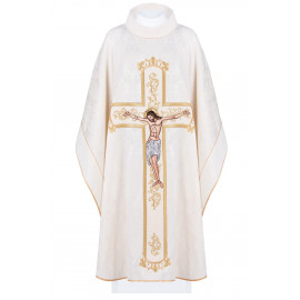 Embroidered chasuble Jesus on the cross - ecru (190)