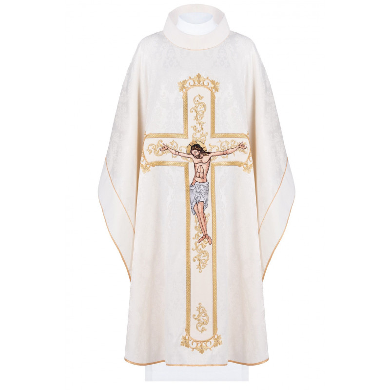 Embroidered chasuble Jesus on the cross - ecru (190) - Best Catholic Shop