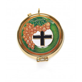 Pyx with enamel plaque - grape and cross