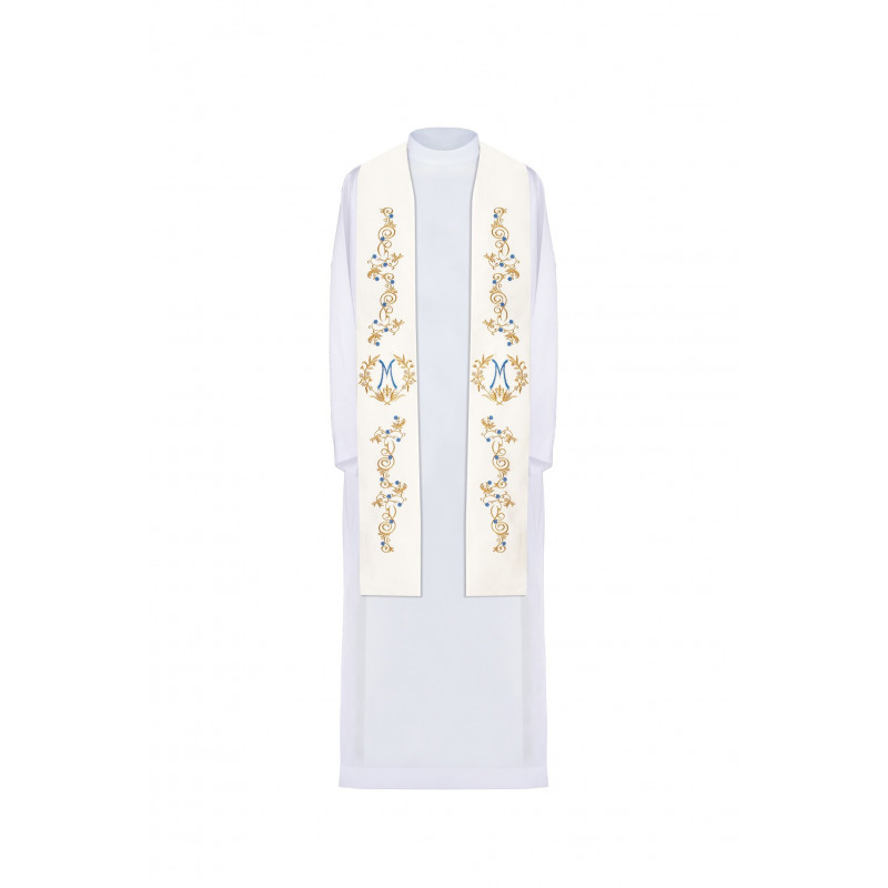 Marian embroidered stole - white (32) - Best Catholic Shop