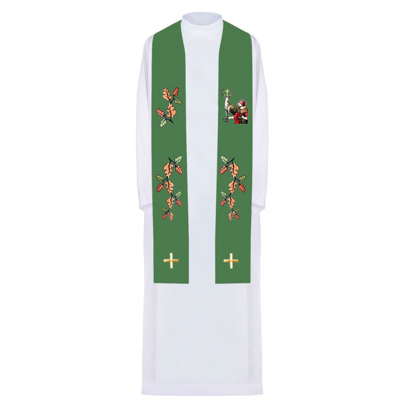 Embroidered St. Hubert green stole (4) - Best Catholic Shop
