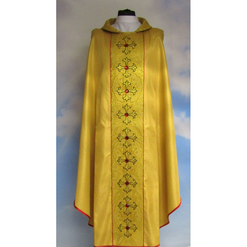 Gold chasuble with beautiful embroidered belt + stones (3) - Best Catholic Shop
