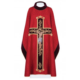 Embroidered chasuble Jesus on the cross - red (190)