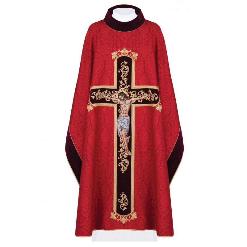 Embroidered chasuble Jesus on the cross - red (190) - Best Catholic Shop