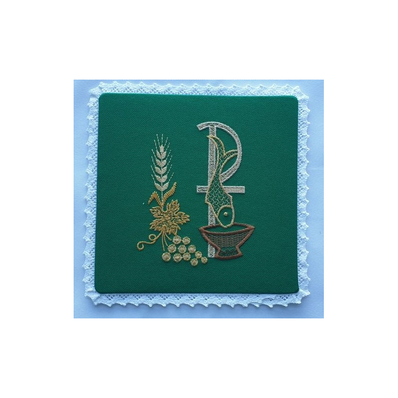 Embroidered green pall - P, fish (11) - Best Catholic Shop