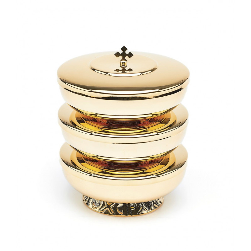 Brass ciborium, stacked, triple - diameter 14 cm (5.5 inches) - Best Catholic Shop