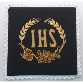 Chalice pall black embroidered IHS (2)