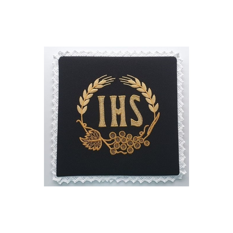 Chalice pall black embroidered IHS (2) - Best Catholic Shop