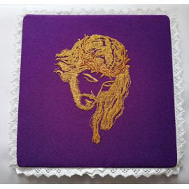 Embroidered chalice pall Jesus with crown - purple