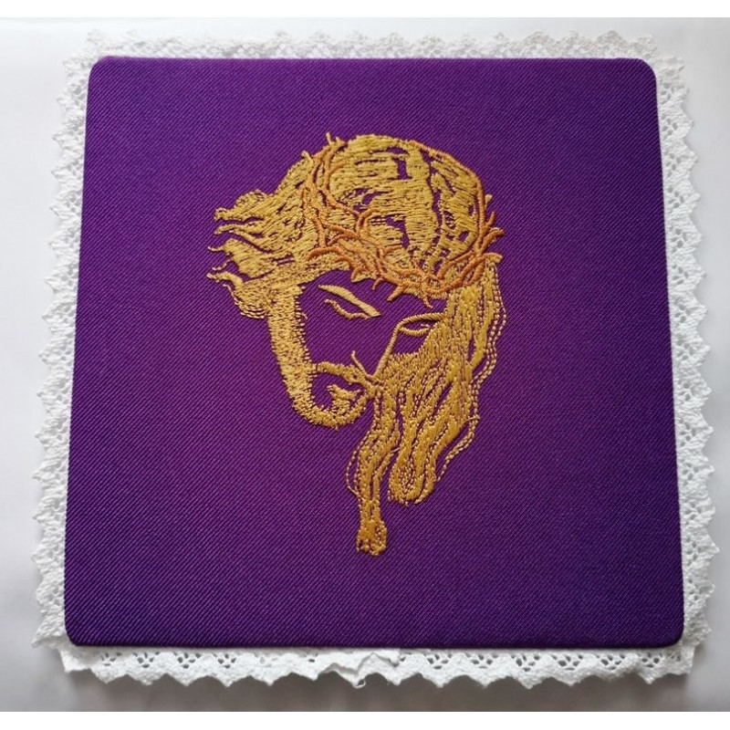 Embroidered chalice pall Jesus with crown - purple - Best Catholic Shop