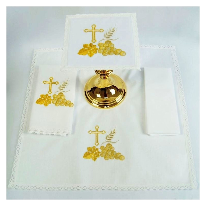 Chalice Linen Sets - embroidered cross and ears of grain (40) - Best Catholic Shop
