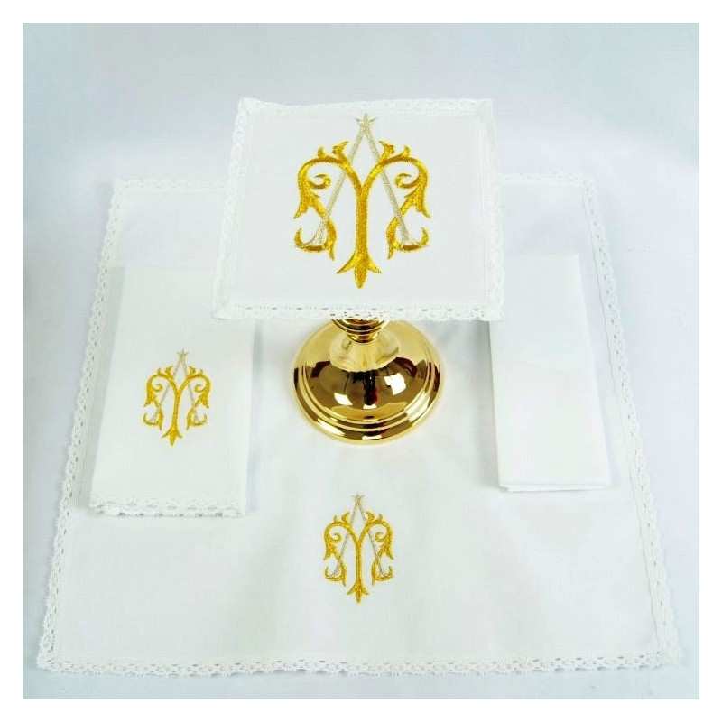 Chalice Linen Sets - gold Marian symbol (42) - Best Catholic Shop