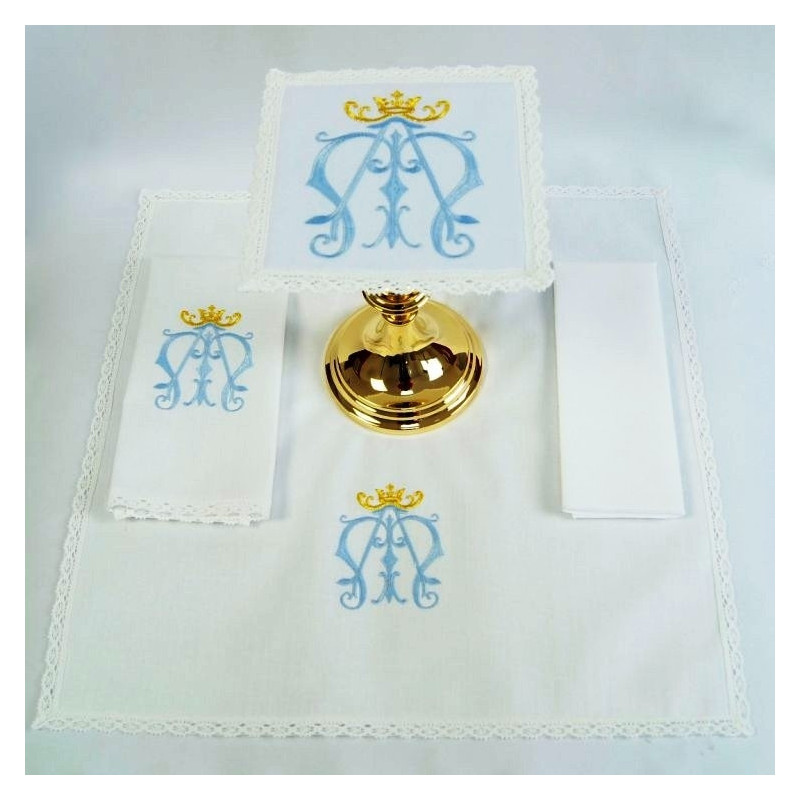 Chalice Linen Sets - blue Marian symbol (43) - Best Catholic Shop