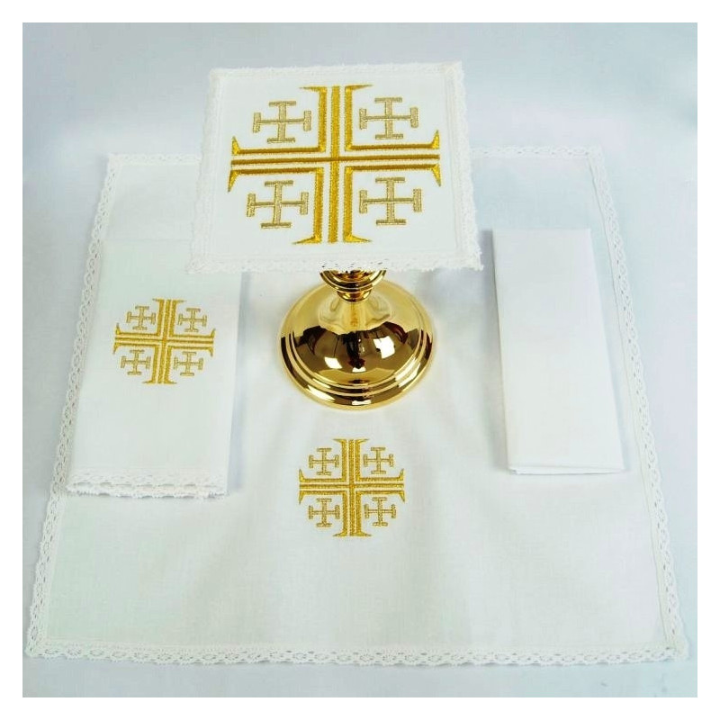 Chalice Linen Sets - gold Jerusalem cross (48) - Best Catholic Shop
