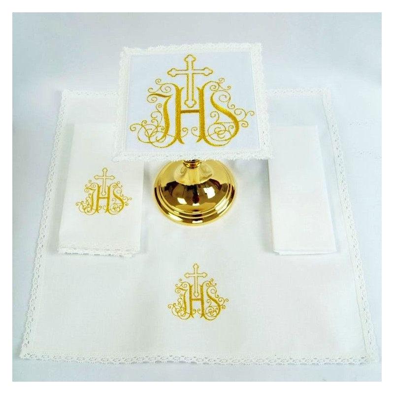 Chalice Linen Sets - gold IHS and cross (51) - Best Catholic Shop