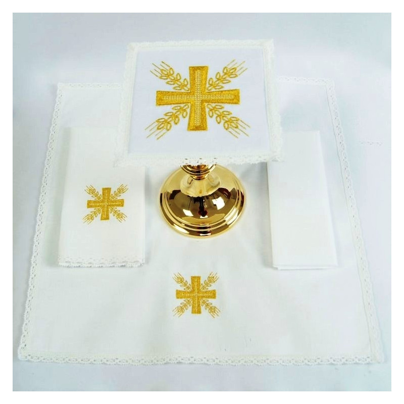 Chalice Linen Sets - embroidered cross and ears of grain (54) - Best Catholic Shop