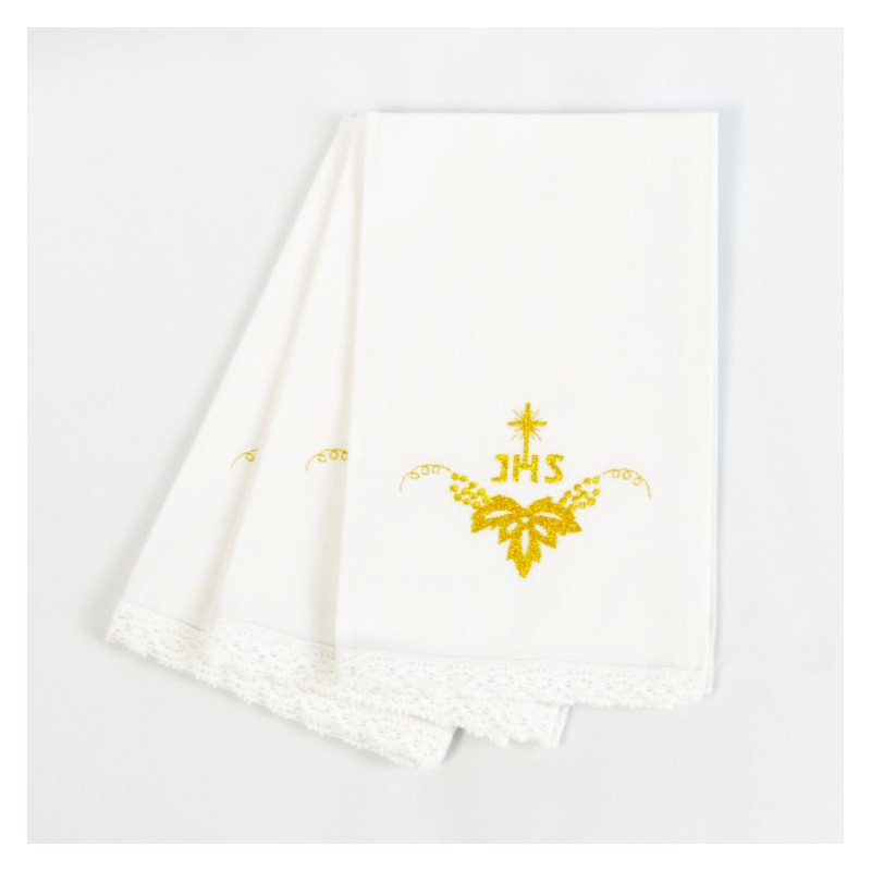 Purificator embroidered gold IHS - 100% cotton - Best Catholic Shop