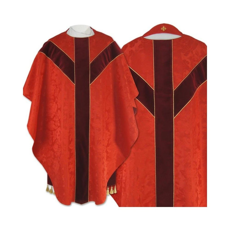 Semi-Gothic chasuble - red jacquard (55) - Best Catholic Shop