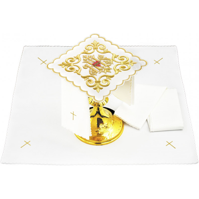 Chalice linen set IHS + Heart - embroidery - Best Catholic Shop