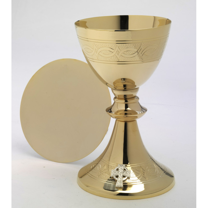 Chalice + Paten, gold-plated, cross - 20 cm (12) - Best Catholic Shop