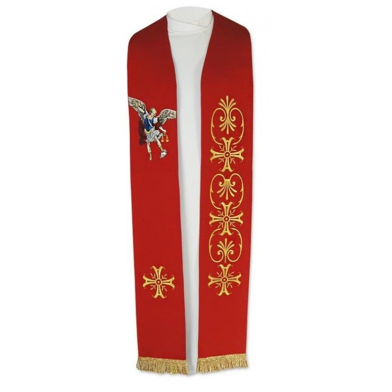 Stole, embroidered, red, Archangel Michael - Best Catholic Shop