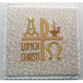 Ecru chalice pall, gold patterns - Lumen Christi (Light of Christ)