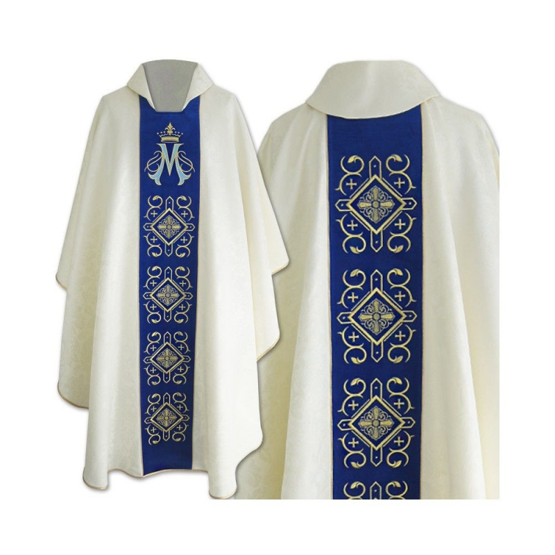 Embroidered gothic chasuble with velvet belt, Marian design (05) - Best Catholic Shop