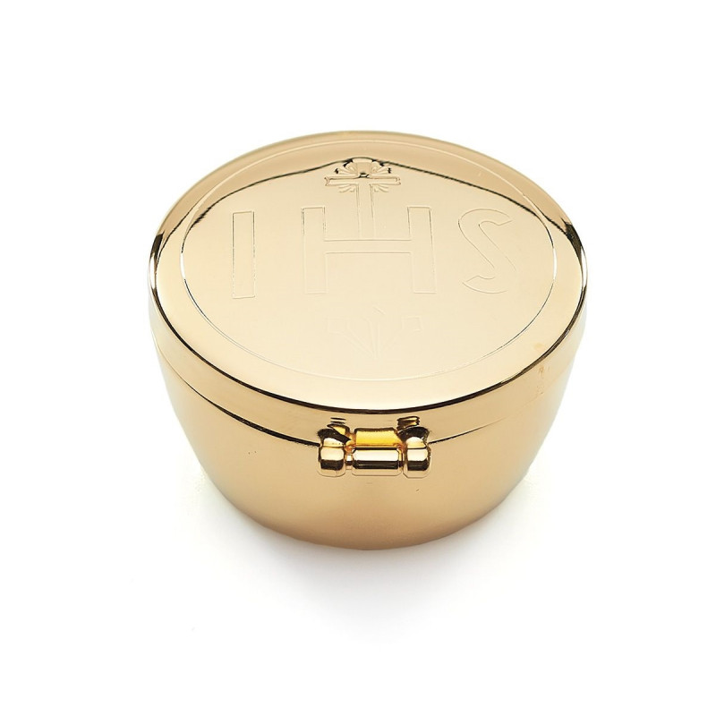 Church pyx with IHS inscription, gold-plated, tall - 3.2 cm - Best Catholic Shop