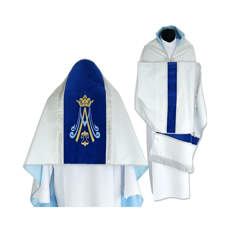 Silver brocade church veil - velvet bands - Best Catholic Shop