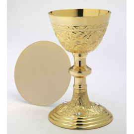 Chalice with precious stones + paten, gold plated - 22 cm (35)