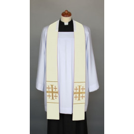 Ecru sermon stole, short, cross-stitched (3)