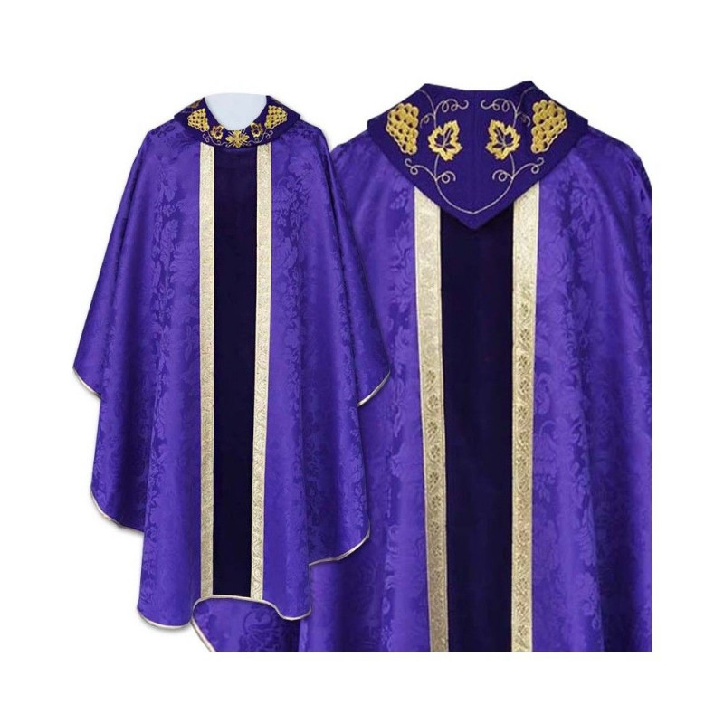 Gothic chasuble with purple embroidered collar - plain fabric (47) - Best Catholic Shop