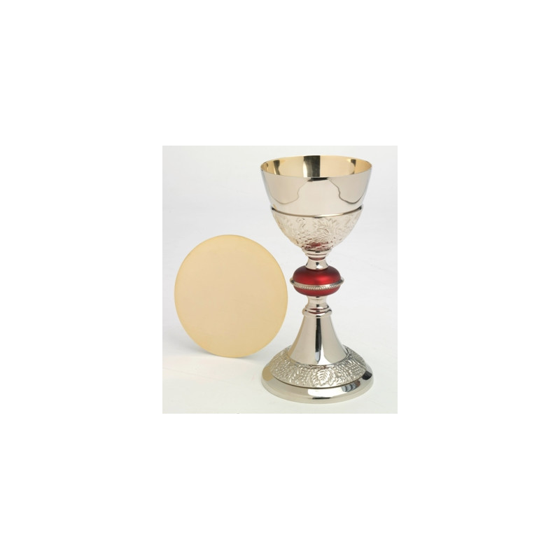 Chalice with a red ring + paten - 24 cm (40) - Best Catholic Shop