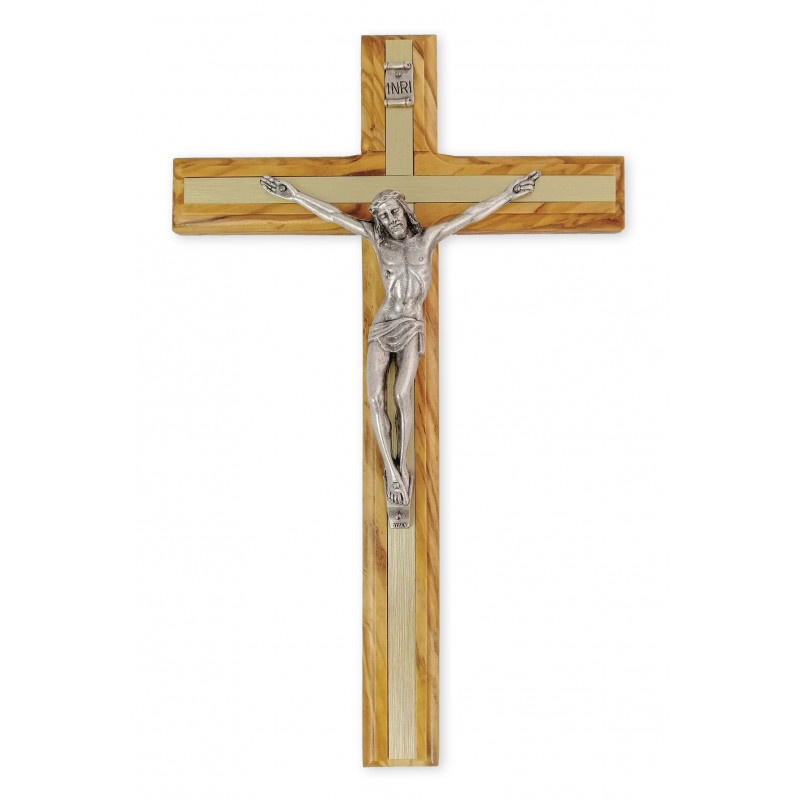Olive wood cross inlaid with metal (2) - Best Catholic Shop