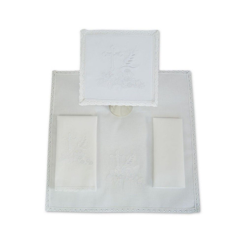 Chalice linen set, white embroidery, cross, ears of corn (19) - Best Catholic Shop
