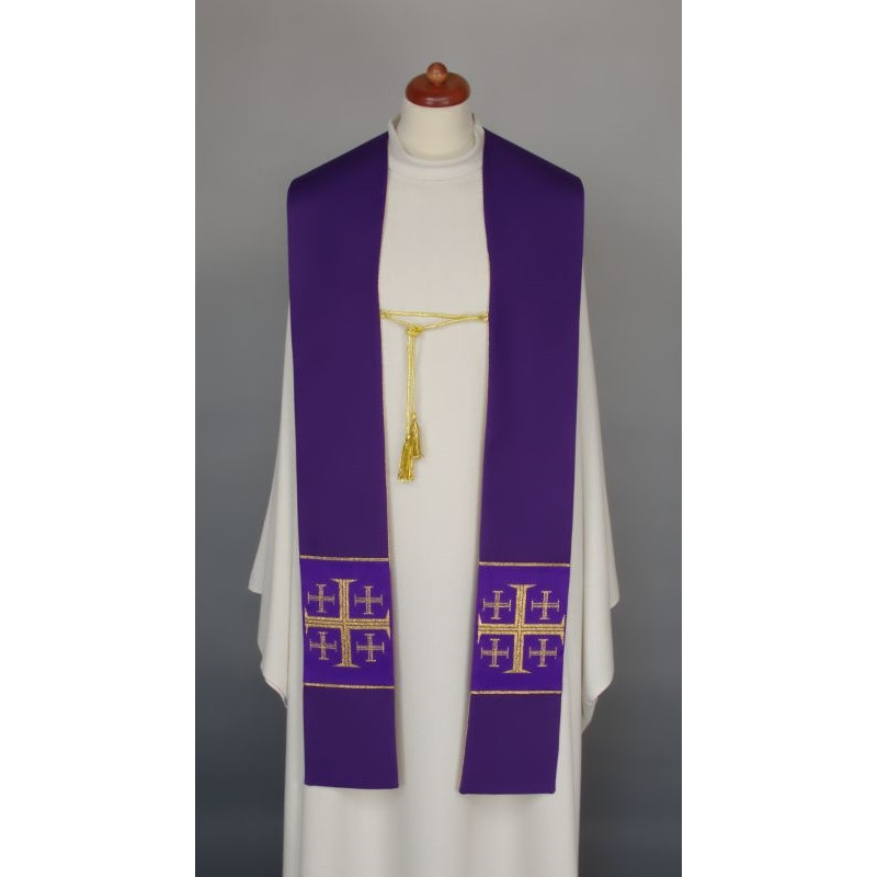 Two-sided ecru/purple stole with decorative cord (22) - Best Catholic Shop