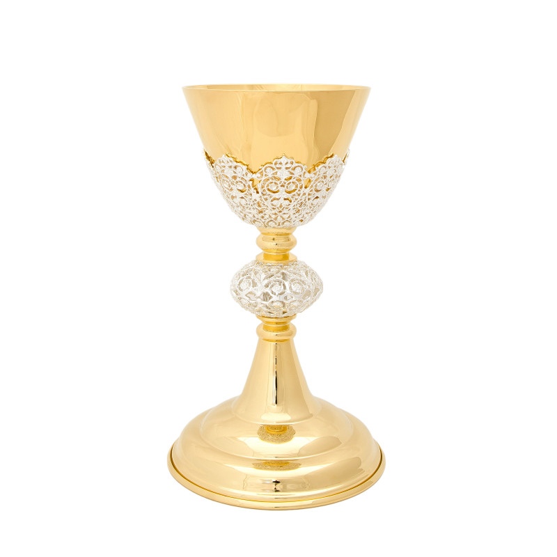 Gilded brass chalice with silver elements - 22 cm (47) - Best Catholic Shop