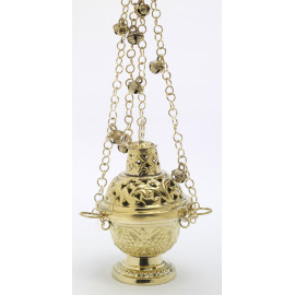 Brass thurible 16 cm (6.3 inches), gold color with bells
