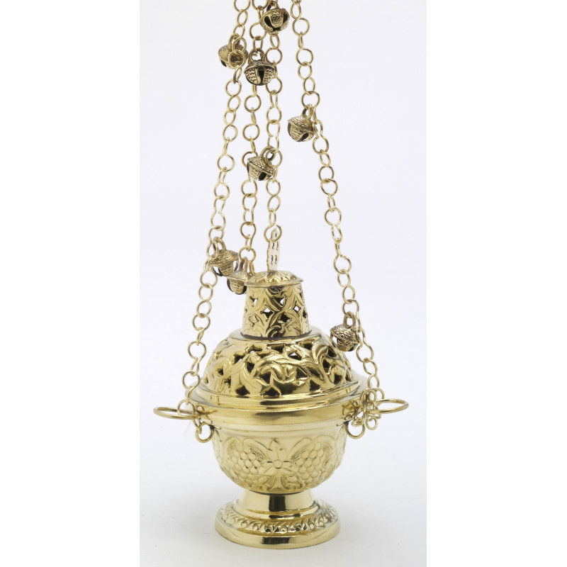 Brass thurible 16 cm (6.3 inches), gold color with bells - Best Catholic Shop